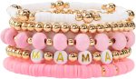 GOOJIDS Surfer Heishi Clay Bead Bracelets for Women Bohemian Stackable Evil Eye Vinyl Disc Beaded Stretch Bracelets Elastic Layering Friendship Bracelets Boho Jewelry